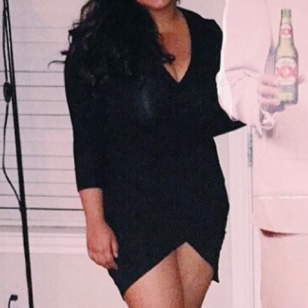 Black Stretchy BodyCon Dress, Long Sleeve, Size Large (L)